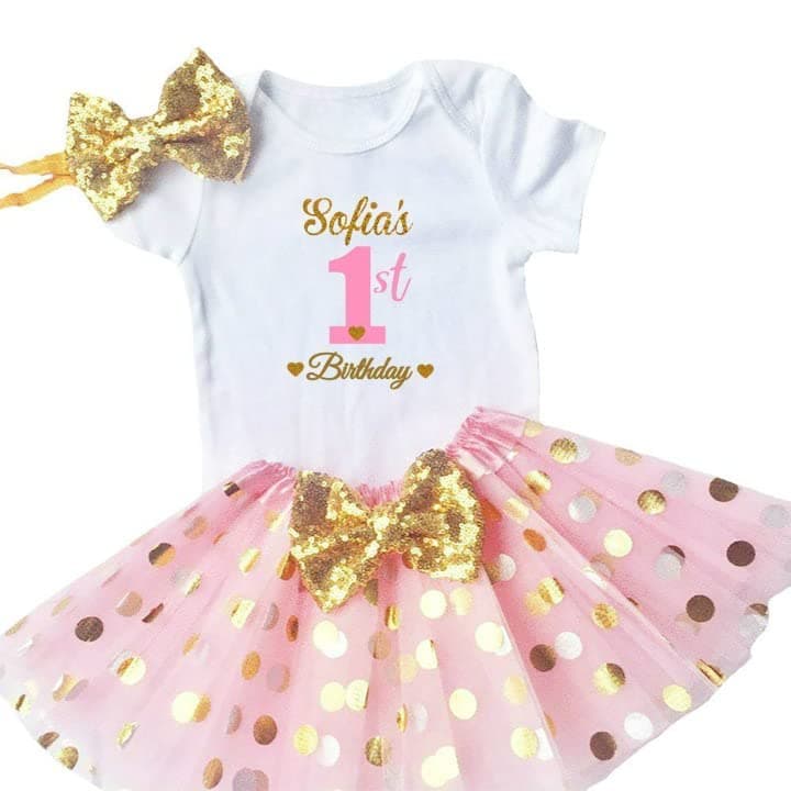 Funmunchkins Personalized 1st Birthday Gold & Pink Tutu Outfit