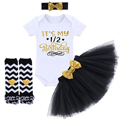 OBEEII 1/2 Birthday Girl Outfit with Tutu Skirt & Leg Warmers