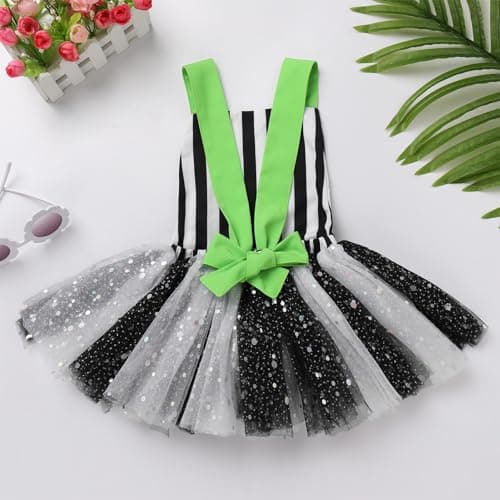 Baby Girls Black and White Striped Tutu Dress Halloween Costume with Headband