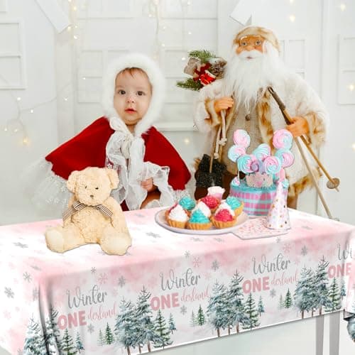 HAKOTI Pink Snowflake Tablecloth for 1st Birthday Winter Wonderland Decor