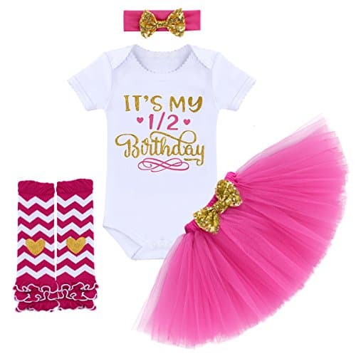 OBEEII 1/2 Birthday Girl Outfit with Tutu Skirt & Leg Warmers