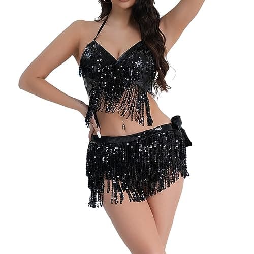 Shiny Crop Top Fringe Skirt Music Festivals Clothes Halloween Cosplay Alien Costume