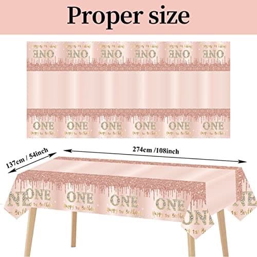 Excelloon 3 Pack Pink Rose Gold 1st Birthday Tablecloth Decorations