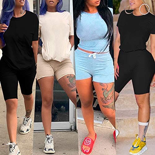 KINIKO Women's Casual Fashion Sports Suit Set - Short Sleeve Top and Pants