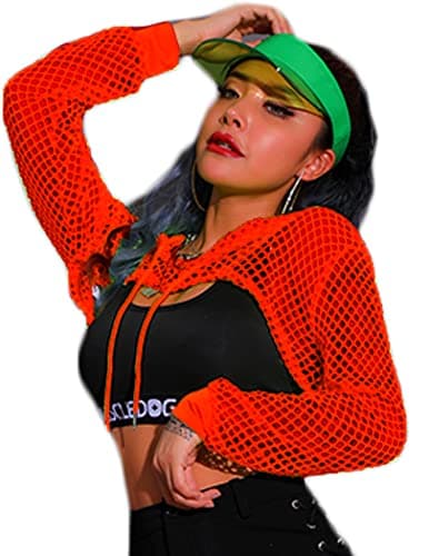 Avidlove Mesh Crop Top Hoodie - Women's Rave Festival Club Party Top