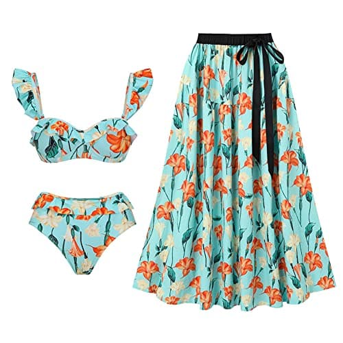Women's One Piece Swimsuit with Floral Sarong Cover Up and Tummy Control