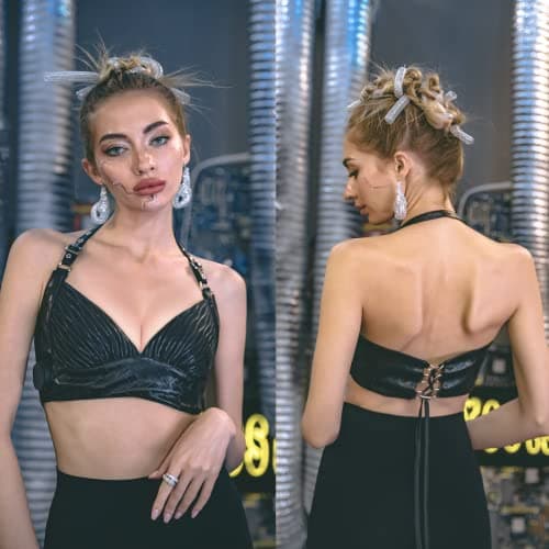 LED Light Up PU Leather Halter Top for Women - lumisonata Crop Tops