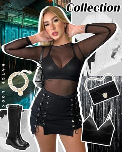 Women's Long Sleeve Bodycon Sheer Blouse See Through Mesh Top