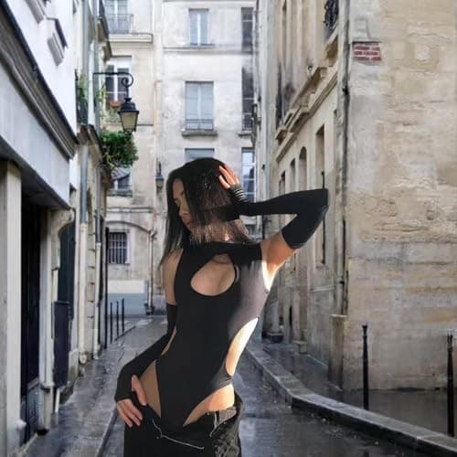 LINNSUJH Gothic Cutout Bodysuit for Women