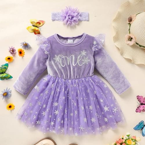 GRNSHTS Baby Girl Snowflake Velvet Dress with Hairband for Winter
