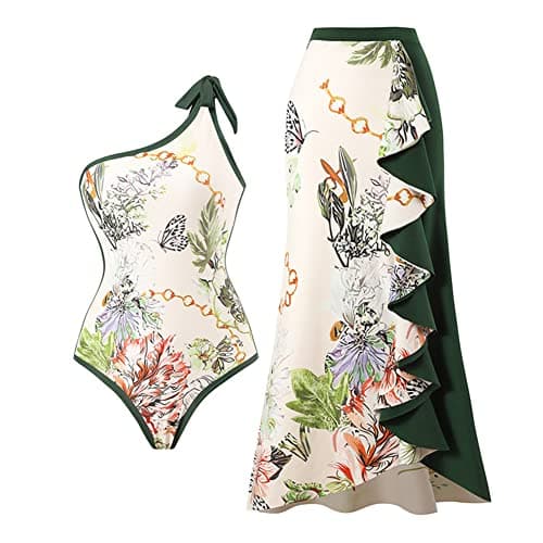 IMEKIS Women’s Floral Print Bikini Set with Wrap Skirt