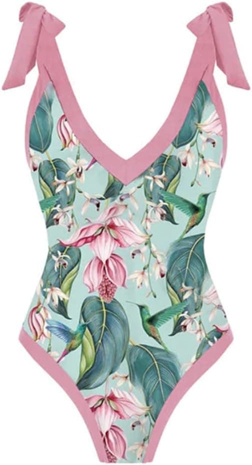 Women 2 Pieces Beach Swimsuit Floral Print Tropical Bikini Swimsuit with Cover up Wrap Skirt Bathing Suits
