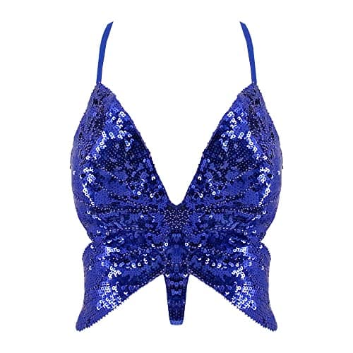 Glitter Sequin Butterfly Crop Top for Women