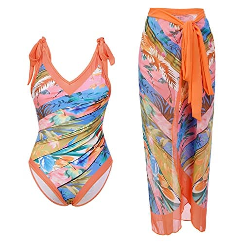 Women's Retro Floral Print Bikini Set with Beach Cover up