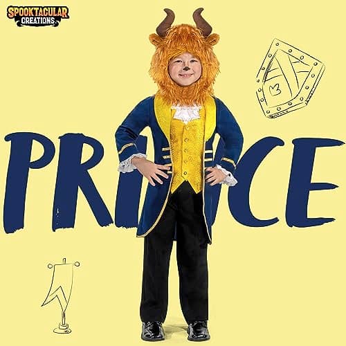 Boy's Blue Prince Costume with Beast Hood for Halloween Dress Up