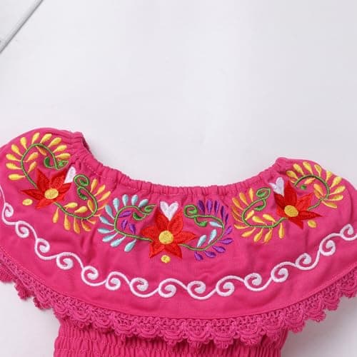 IMEKIS Toddler Girls Mexican Floral Embroidered Dress Birthday & Halloween Costume