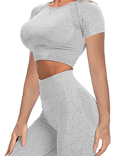 YOFIT Women's Seamless High-Waist Yoga Leggings & Long Sleeve Crop Top Set