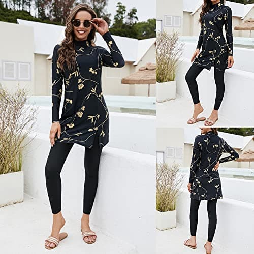 IMEKIS Modest Islamic Floral Print Burkini for Women