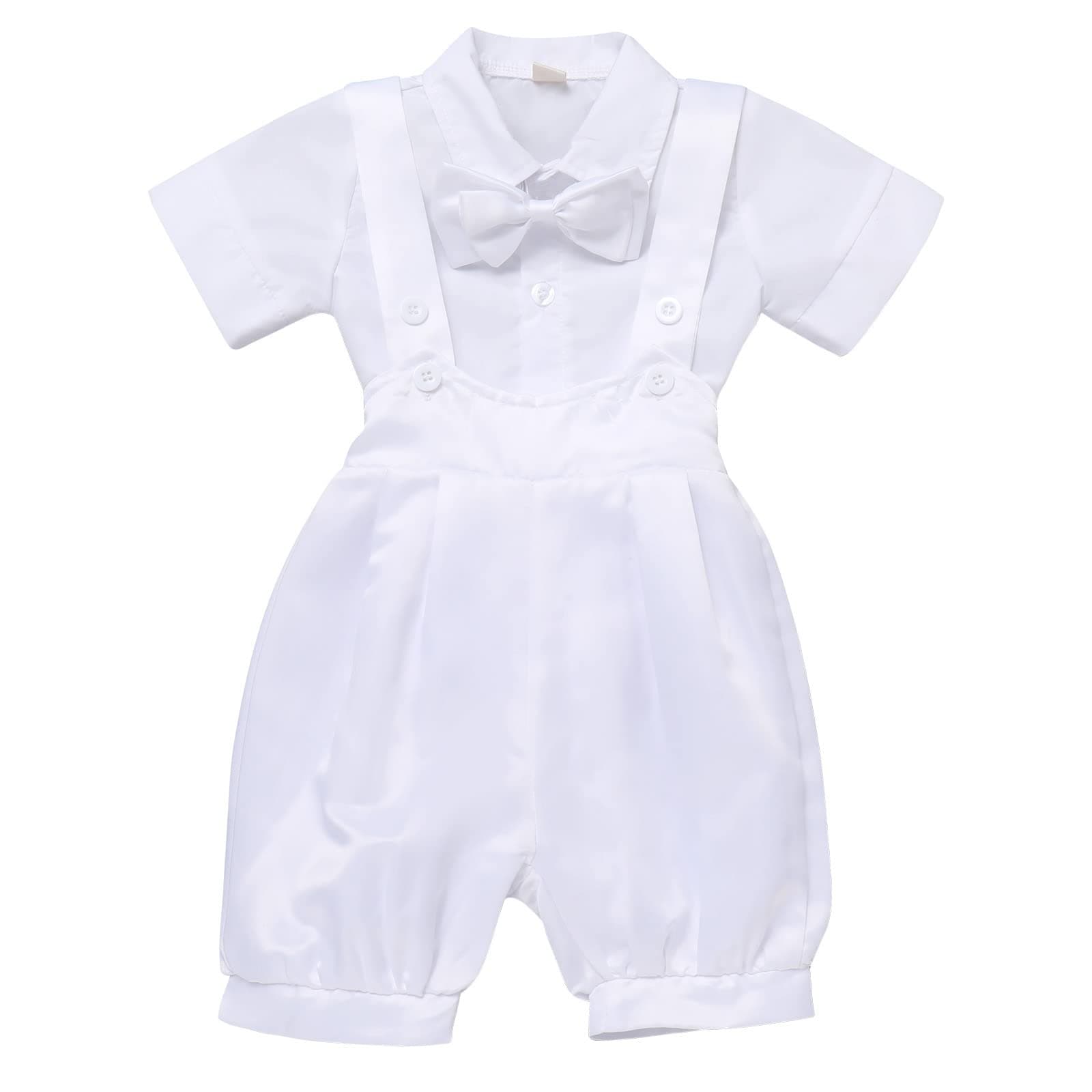 IMEKIS Baby Boy Baptism Suit with Bowtie and Suspenders