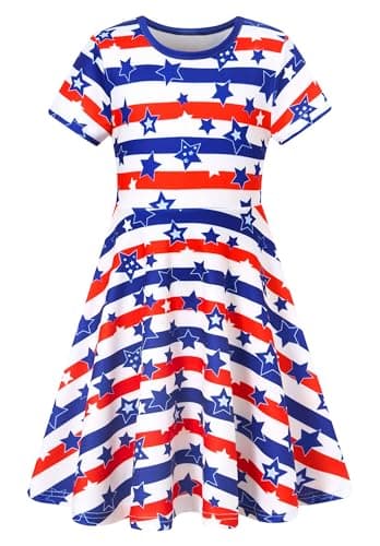 RAISEVERN Toddler Girls Short Sleeve Casual Midi Sundress 4-9T
