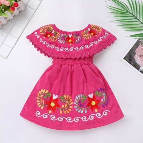 IMEKIS Toddler Girls Mexican Floral Embroidered Dress Birthday & Halloween Costume