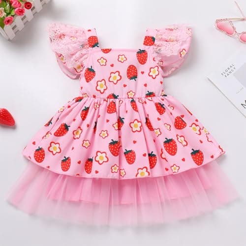 IMEKIS Toddler Strawberry Birthday Tulle Dress