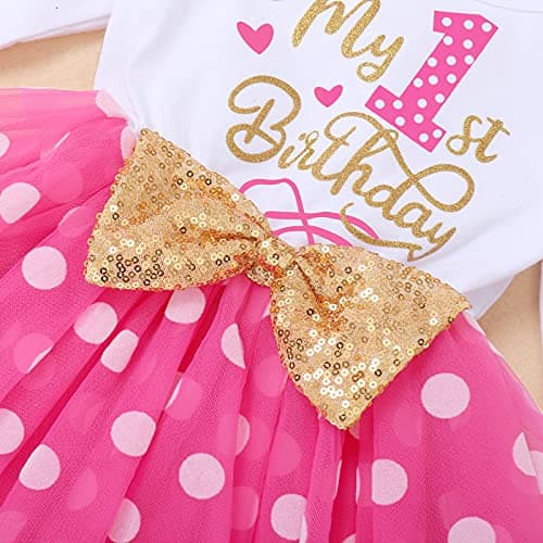 Baby Girl 1st 2nd 3rd Birthday Mouse Dress Polka Dots Tutu Skirt Cake Smash Long Sleeve Clothes - IMEKIS