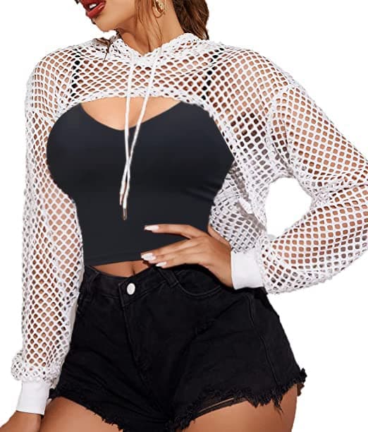 Avidlove Mesh Crop Hoodie for Women Festivals Club Party