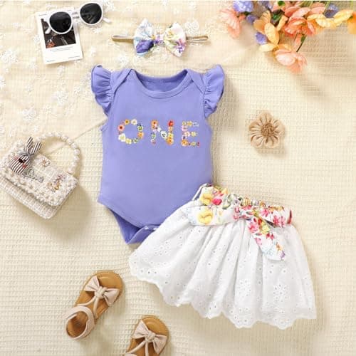 Baby Girl 1st Birthday Outfit Floral Lace Skirt Set