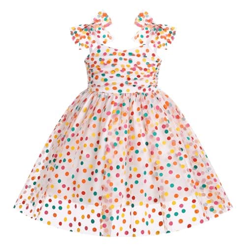 Toddler Girl Birthday Princess Dress with Shiny Confetti - Boho Rainbow Cake Smash Outfit (1-6T)