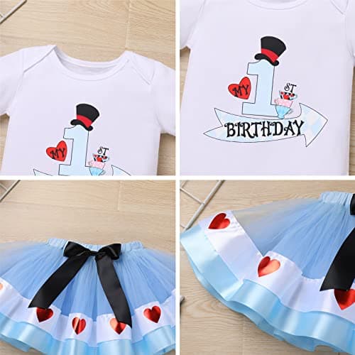 IMEKIS Toddler Girls 1st Birthday Romper + Tutu + Headband Outfit