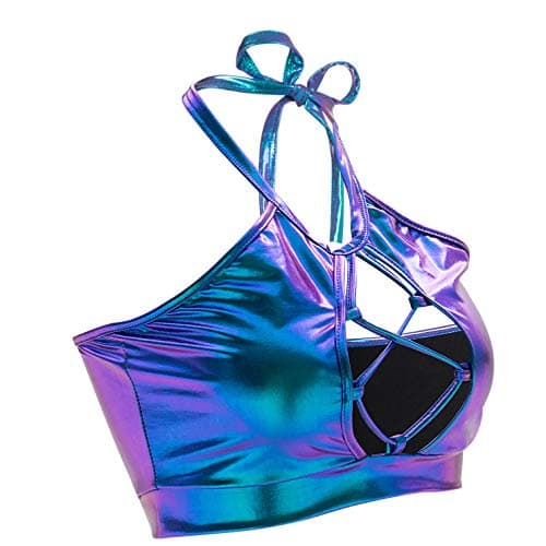 SFBBCLOZ Women's Festival Holographic Rave Outfit 2pcs Tops & Skirt