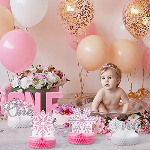 Onederland Lincia 12 Pcs Pink Snowflake Winter Birthday Decorations