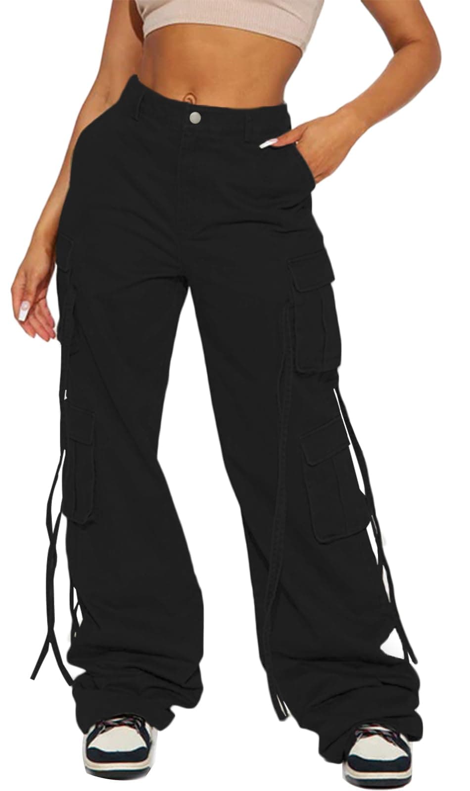 Fablinic Women's Y2K High-Wasted Straight Leg Cargo Pants with 6 Pockets
