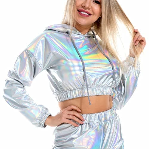 Ypser holographic crop top hoodies for women