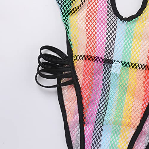 IMEKIS Women Rainbow Fishnet Dress Bodysuit - Perfect for Music Festivals, Halloween, Cosplay, Disco Dance