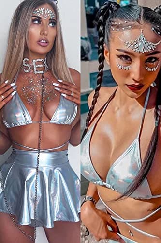 Ella Lust Rave Metallic Bikini & Holographic Skirt for Women