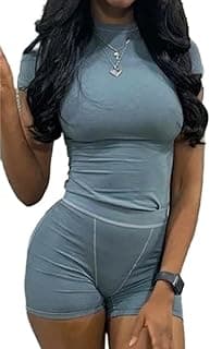 Casual Workout Two Piece Outfits for Women Fitted Crew Neck T-shirt High Waist pants Matching Sets Streetwear