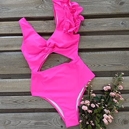 SPORLIKE Women Twist Front Flounce Padded One Piece Swimsuit