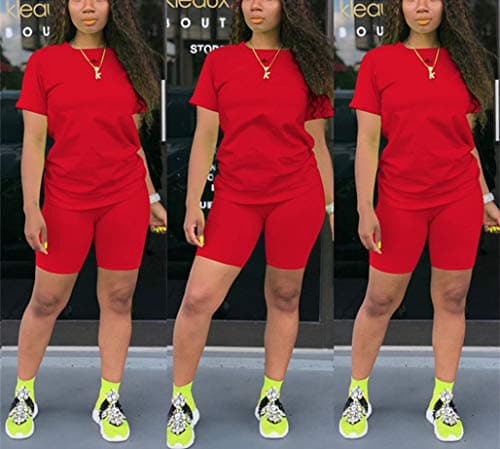 KINIKO Women's Casual Fashion Sports Suit Set - Short Sleeve Top and Pants