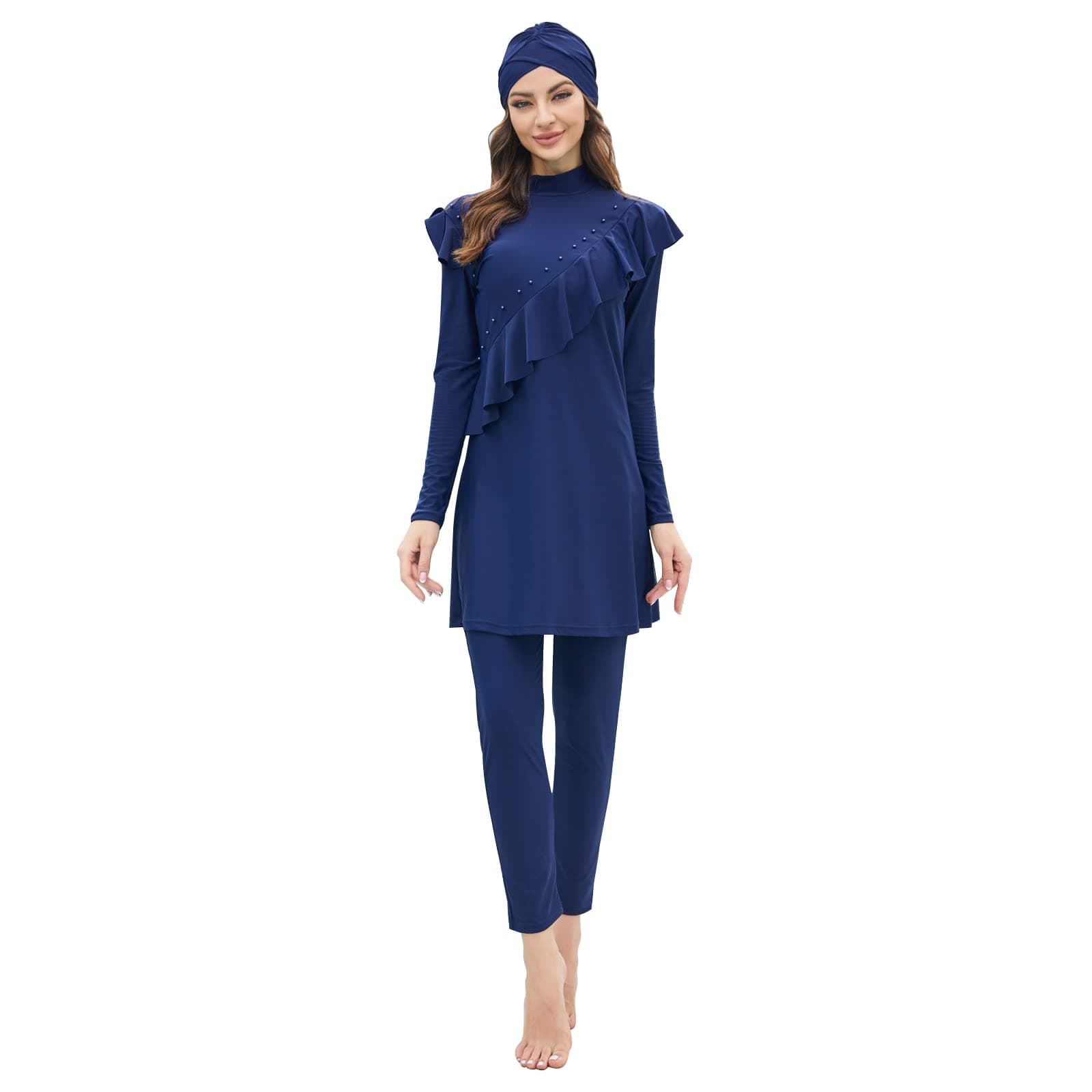 IMEKIS Modest Women's Burkini Swimwear with Ruffle Hijab Top