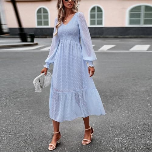 Women's V Neck Ruffle Dress