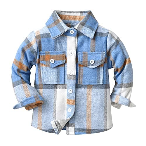 Toddler Kids Flannel Shirt Jacket Plaid Long Sleeve Lapel Button Down Shacket