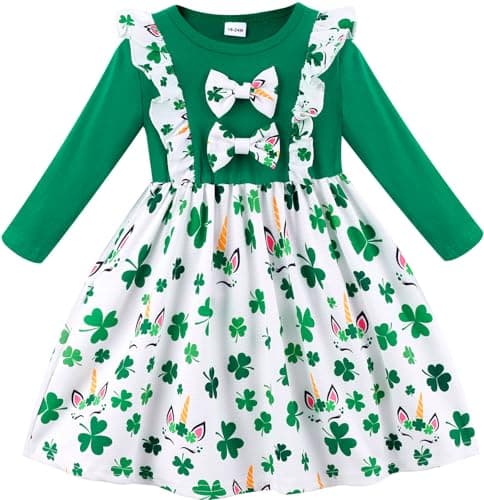 Retsugo Girls' Long Sleeve A-line Print Dress with Bowknot