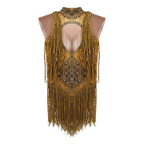 Yoyomomozi Sparkly Rhinestone Tassel Bodysuit for Nightclub Shows and Festivals