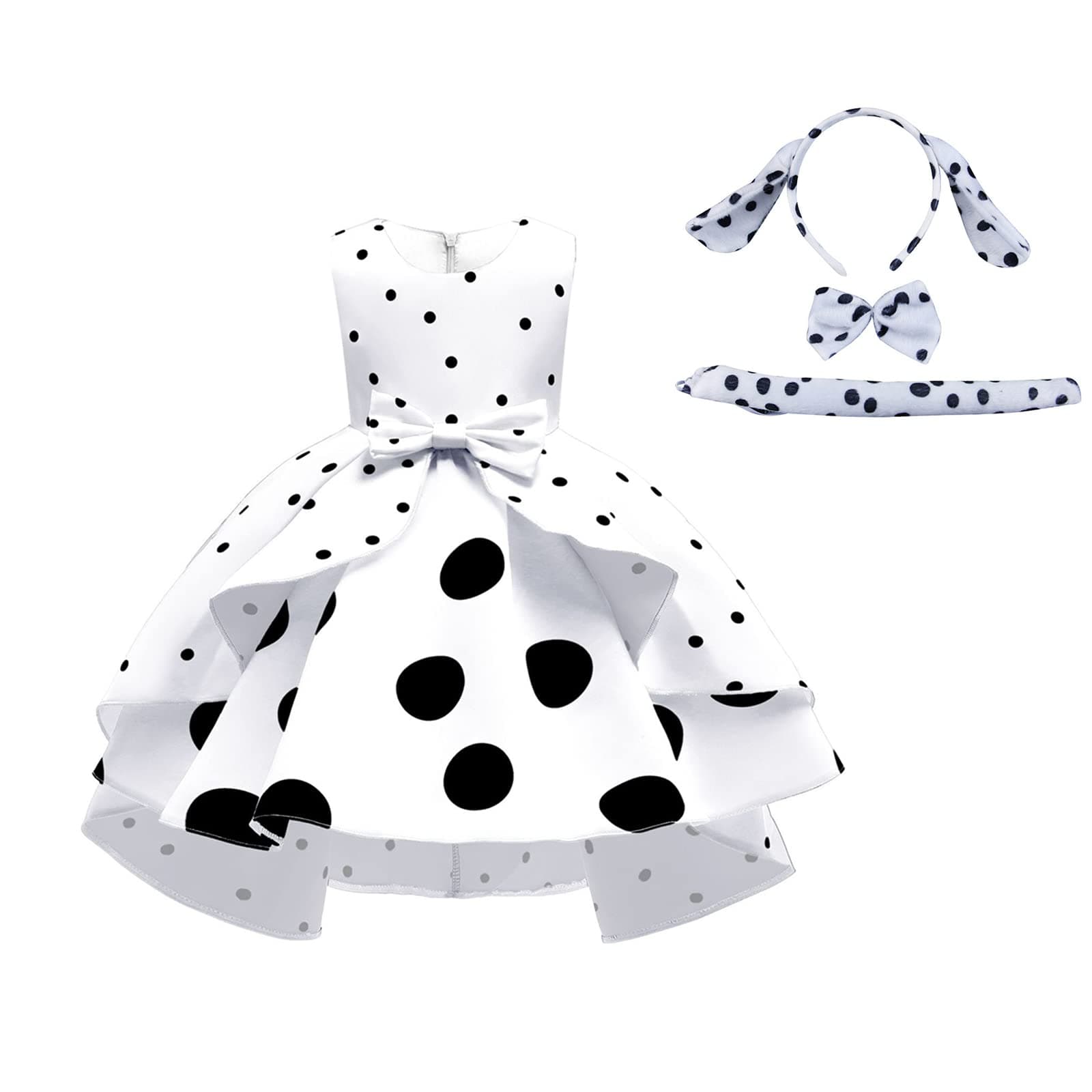 Dalmatian Costume for Girls: Dress with Headband and Tail for Halloween and Birthday Outfit