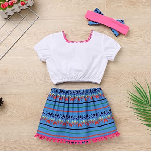 IMEKIS Toddler Girls Mexican Floral Outfit + Top + Skirt + Headband Halloween Costume