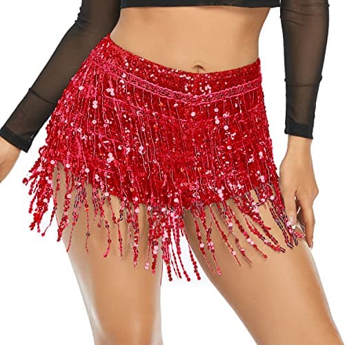 Fenyong Women's Sequins Tassel Skirts for Rave Festivals