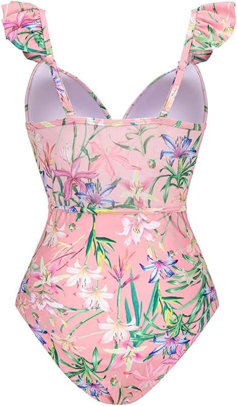 Women Floral Print Beach Swimsuit with Maxi Skirt Bikini Sets Swimwear Skirt Summer Holiday Outfit Bathing Suits