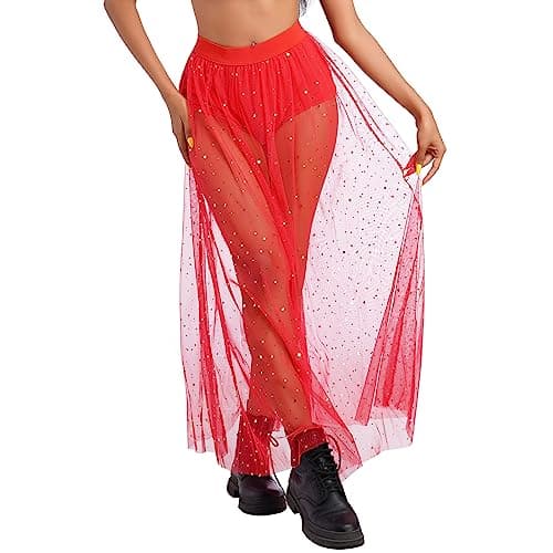 Shiny Stars Rave Skirt Mesh Tulle Maxi Skirts with Booty Bottoms Music Festival Costume